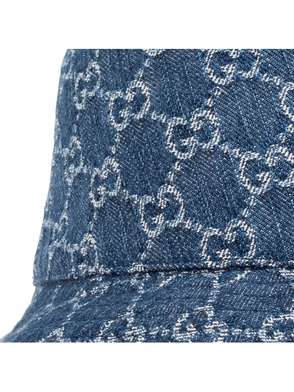 Gucci Blue GG Denim Bucket Hat with Brown Trim